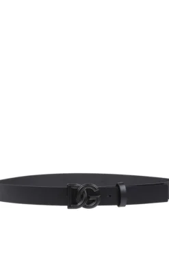 ( New Season ) Dolce & Gabbana Logo Buckle Belt - Black