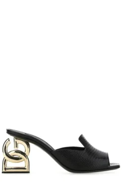 ( New Season ) Dolce & Gabbana Lguana Printed Mules - Black