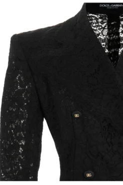 ( New Season ) Dolce & Gabbana Lace Embroidered Double-Breasted Blazer - Black -Cheap Vestureo Store 66f5277f055410b64b8372edb4d67667