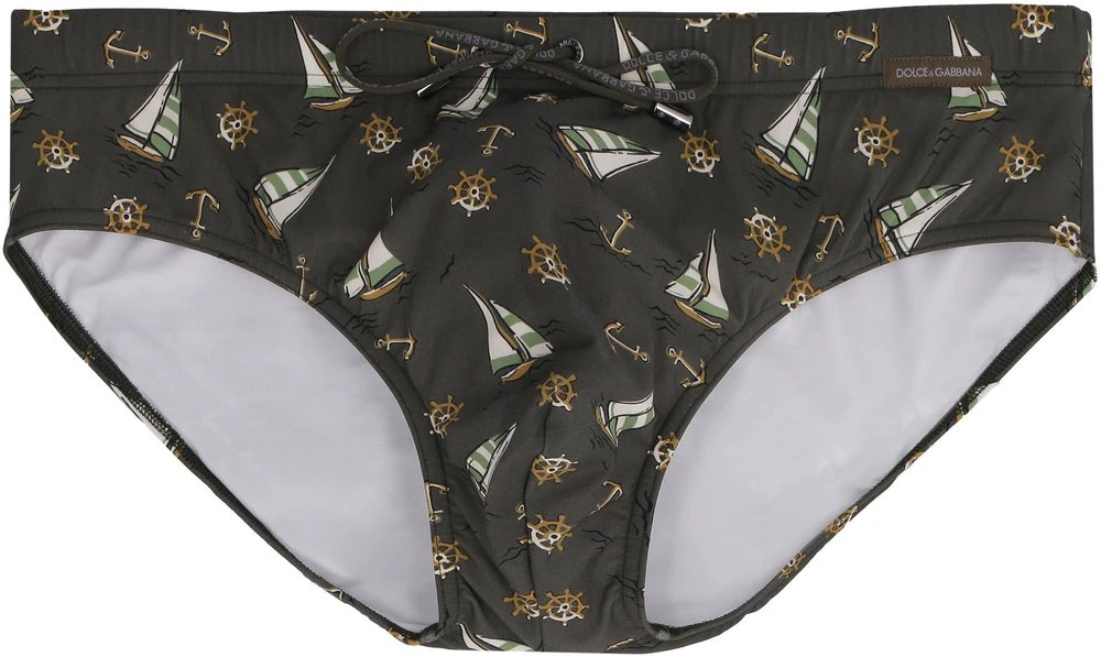 Dolce & Gabbana Printed Drawstring Swim Briefs - Green 1 Dolce & Gabbana Printed Drawstring Swim Briefs - Green