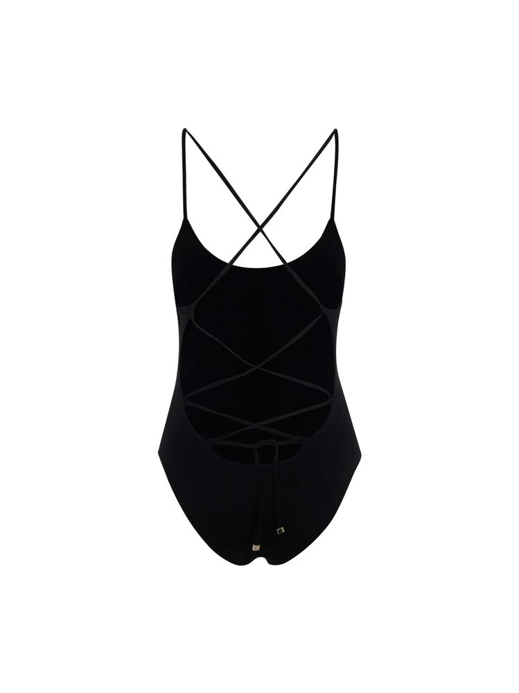 ( New Season ) Dolce & Gabbana DG Logo Crossover Strapped Swimsuit - Black 2 ( New Season ) Dolce & Gabbana DG Logo Crossover Strapped Swimsuit - Black - Image 2