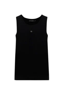 ( New Season ) Dolce & Gabbana DG Logo Sleeveless Tank Top - Black