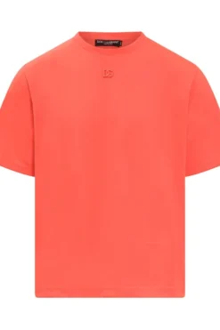 ( New Season ) Dolce & Gabbana Logo Plaque Crewneck T-Shirt - Orange
