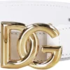 ( New Season ) Dolce & Gabbana DG Logo Buckle Belt - White