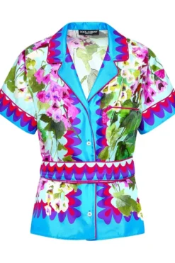 ( New Season ) Dolce & Gabbana Bluebell-Printed Belted Shirt - Multi