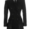 ( New Season ) Dolce & Gabbana Lace Embroidered Double-Breasted Blazer - Black