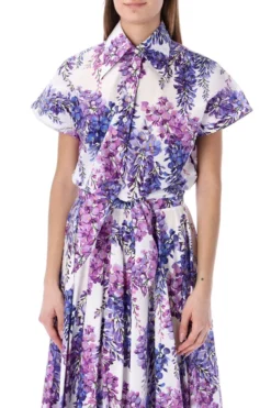 ( New Season ) Dolce & Gabbana Floral Print Short-Sleeved Cropped Shirt - Multi