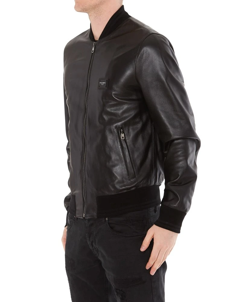 Dolce & Gabbana Leather Bomber Jacket - Black 4 Dolce & Gabbana Leather Bomber Jacket - Black - Image 4