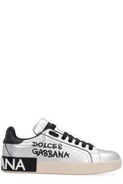 ( New Season ) Dolce & Gabbana Logo Printed Low-Top Sneakers - Silver