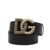 ( New Season ) Dolce & Gabbana Logo Plaque Buckle Belt - Black