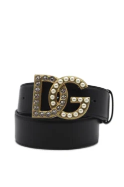 ( New Season ) Dolce & Gabbana Logo Plaque Buckle Belt - Black