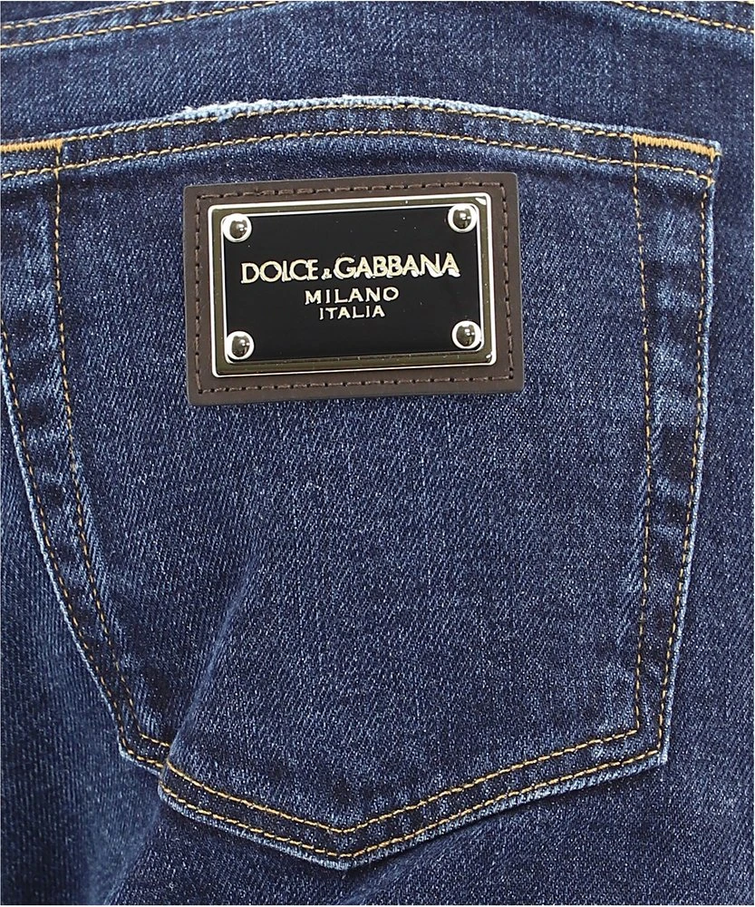 Dolce & Gabbana Logo Patch Straight-Leg Jeans - Blue 4 Dolce & Gabbana Logo Patch Straight-Leg Jeans - Blue - Image 4