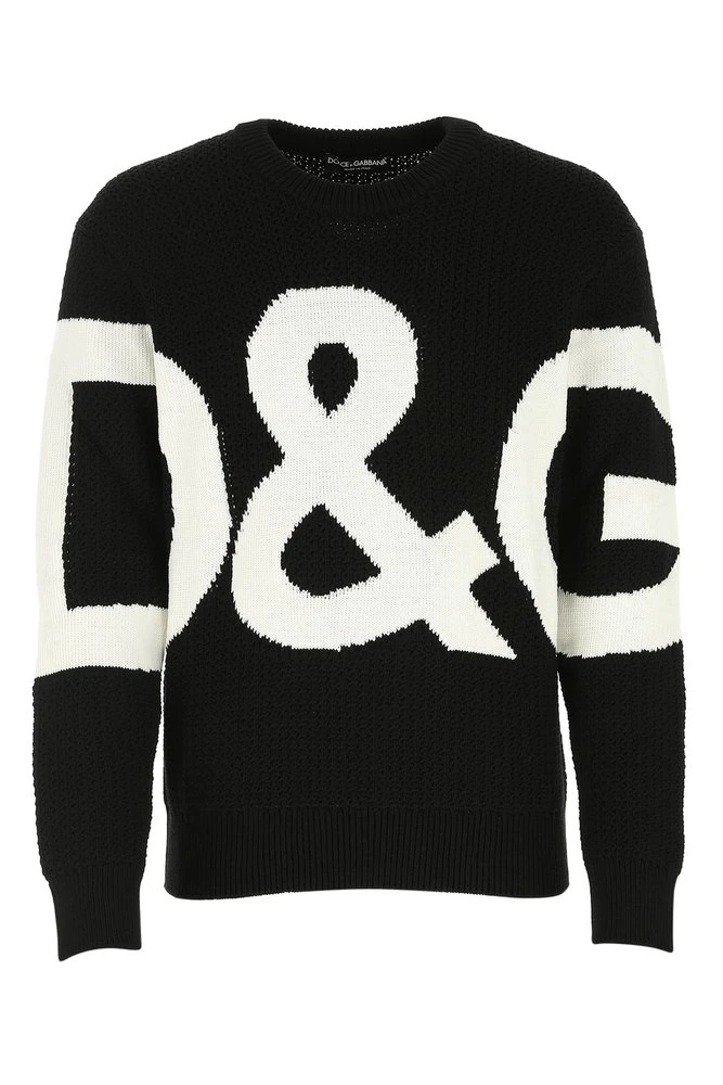 Dolce & Gabbana Logo Intarsia Crewneck Jumper - Black 1 Dolce & Gabbana Logo Intarsia Crewneck Jumper - Black