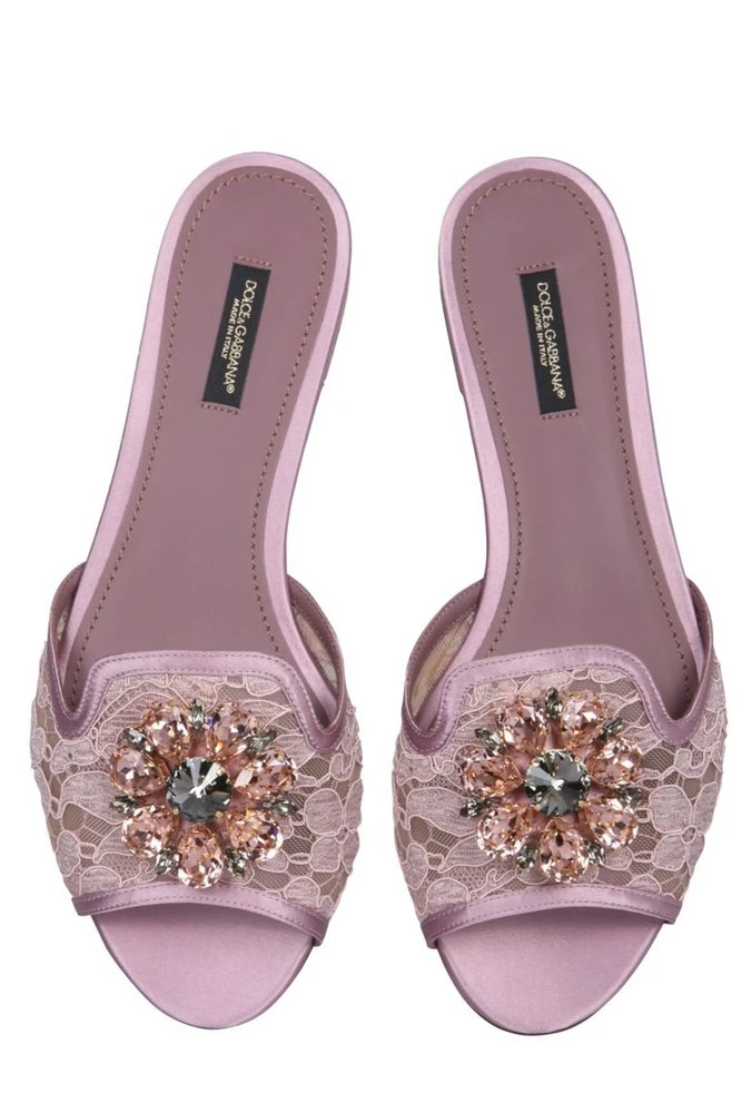 ( New Season ) Dolce & Gabbana Bianca Embellished Slip-On Sandals - Pink 3 ( New Season ) Dolce & Gabbana Bianca Embellished Slip-On Sandals - Pink - Image 3