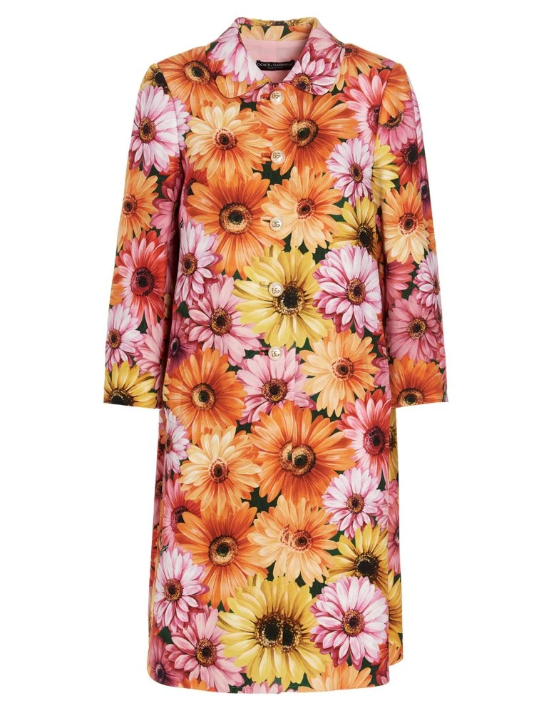 Dolce & Gabbana Gerbera Daisy Printed Single-Breasted Coat - Multi 1 Dolce & Gabbana Gerbera Daisy Printed Single-Breasted Coat - Multi