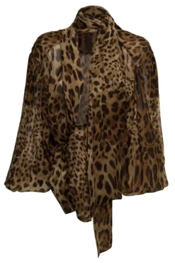 ( New Season ) Dolce & Gabbana Leopard Printed Elasticated Cuffs Blouse - Multi