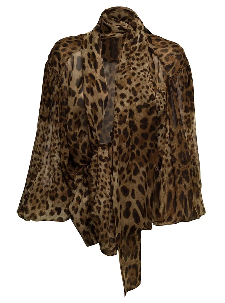 ( New Season ) Dolce & Gabbana Leopard Printed Elasticated Cuffs Blouse - Multi 1 ( New Season ) Dolce & Gabbana Leopard Printed Elasticated Cuffs Blouse - Multi
