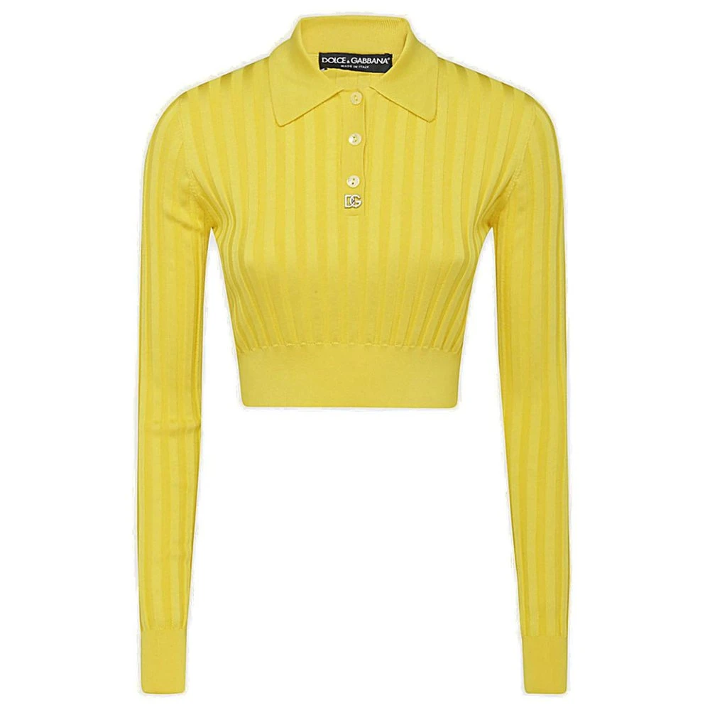 ( New Season ) Dolce & Gabbana DG Logo Ribbed Polo Shirt - Yellow 1 ( New Season ) Dolce & Gabbana DG Logo Ribbed Polo Shirt - Yellow