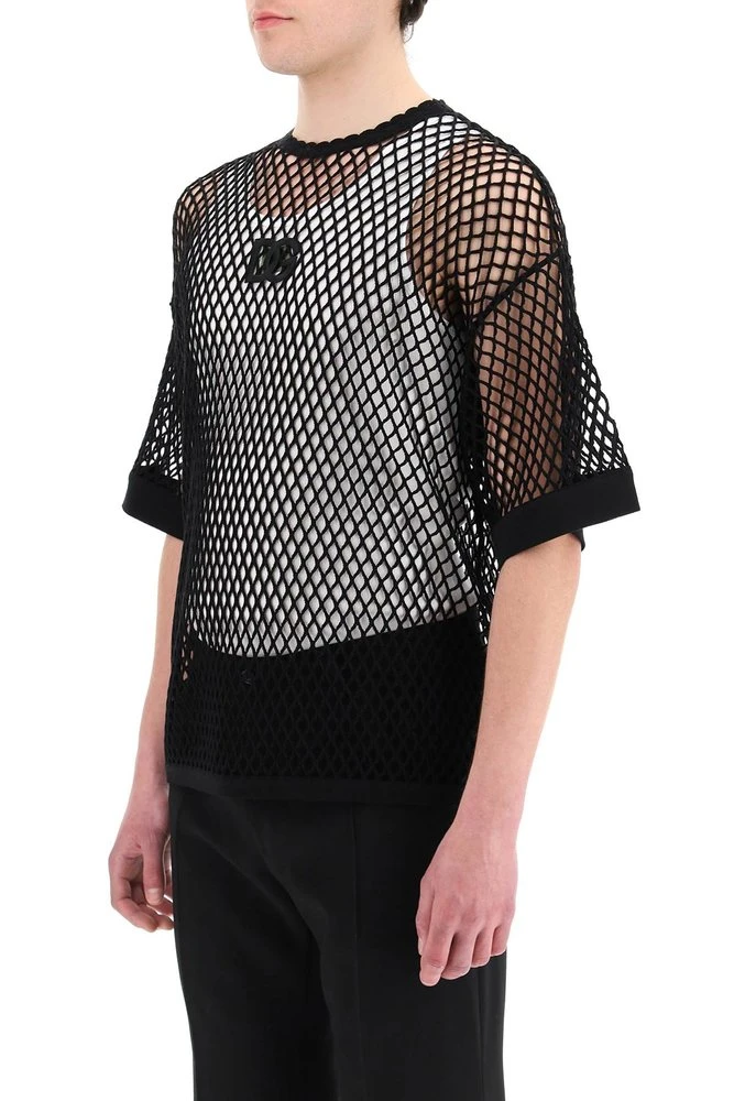 ( New Season ) Dolce & Gabbana Logo Patch Mesh Crewneck T-Shirt - Black 4 ( New Season ) Dolce & Gabbana Logo Patch Mesh Crewneck T-Shirt - Black - Image 4