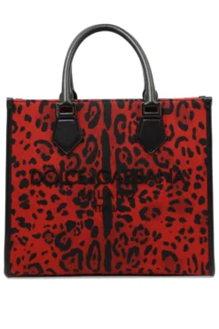 ( New Season ) Dolce & Gabbana Logo Embroidered Animal-Print Medium Tote Bag - Red