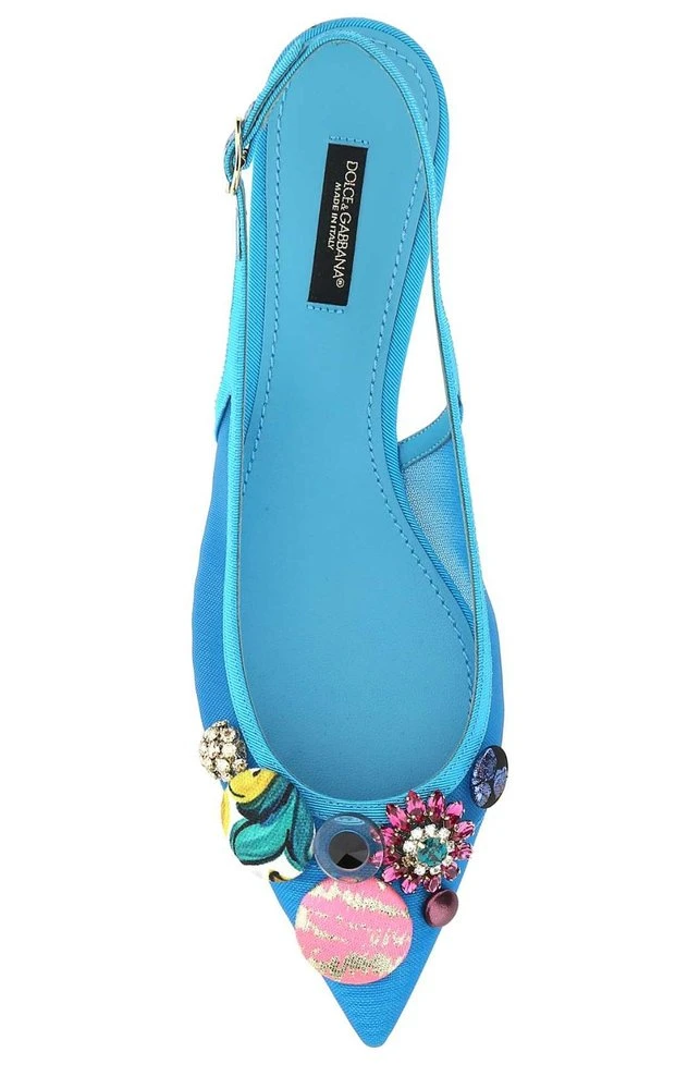 Dolce & Gabbana Bejewelled Buttons Slingback Pumps - Blue 3 Dolce & Gabbana Bejewelled Buttons Slingback Pumps - Blue - Image 3