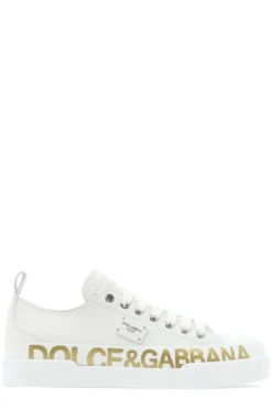 ( New Season ) Dolce & Gabbana Logo Printed Lace-Up Sneakers - White