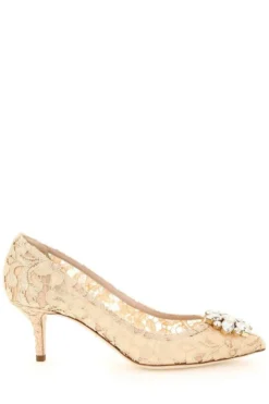 ( New Season ) Dolce & Gabbana Taormina Lace Embellished Pumps - Beige