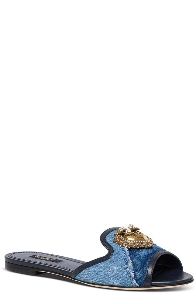 Dolce & Gabbana Devotion Denim Flat Sandals - Blue 2 Dolce & Gabbana Devotion Denim Flat Sandals - Blue - Image 2