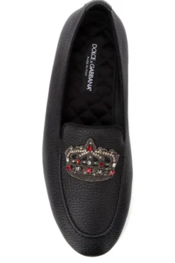Dolce & Gabbana DG Crown Logo Embellished Loafers - Black -Cheap Vestureo Store 71fcb1d704345fe5148b75503a589a7c