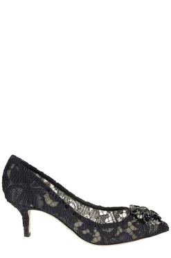 ( New Season ) Dolce & Gabbana Taormina Lace Embellished Pumps - Blue