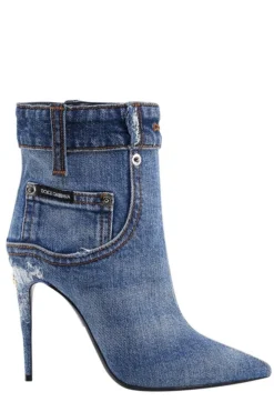 ( New Season ) Dolce & Gabbana Denim Patchwork Ankle Boots - Blue