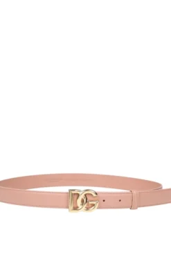 ( New Season ) Dolce & Gabbana DG Logo Buckle Belt - Pink