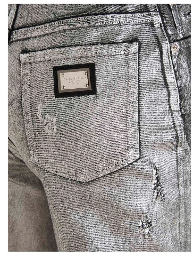Dolce & Gabbana High-Waisted Distressed Metallic Jeans - Silver 4 Dolce & Gabbana High-Waisted Distressed Metallic Jeans - Silver - Image 4