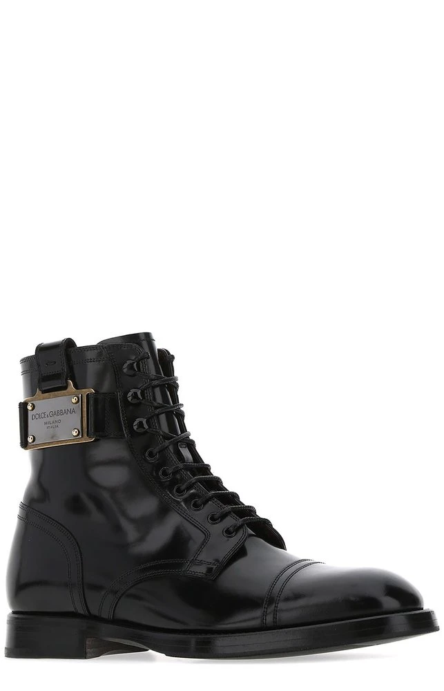 Dolce & Gabbana Branded Plate Lace-Up Boots - Black 2 Dolce & Gabbana Branded Plate Lace-Up Boots - Black - Image 2