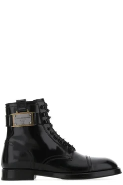 Dolce & Gabbana Branded Plate Lace-Up Boots - Black