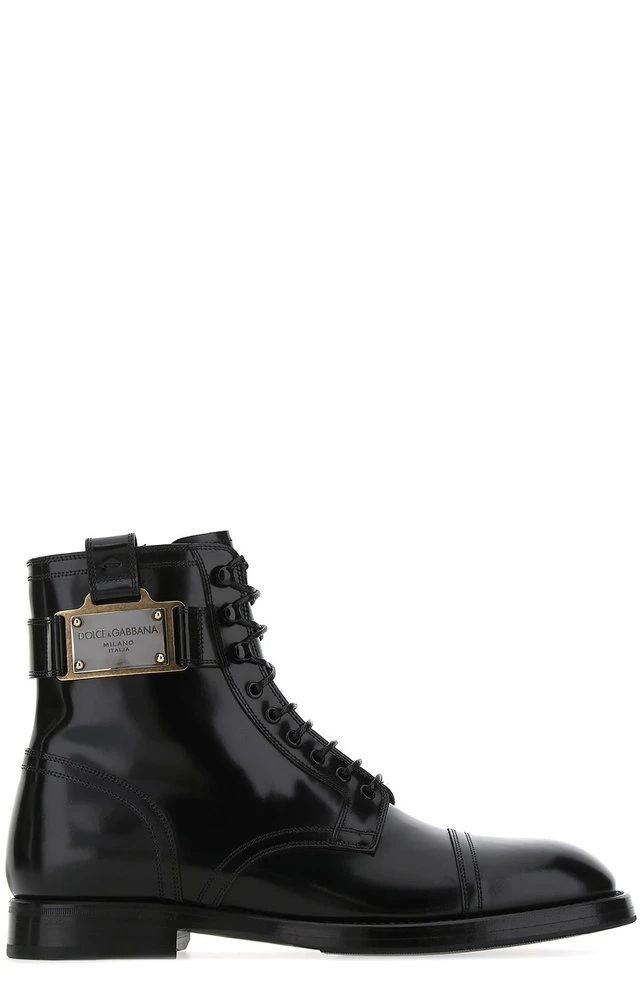 Dolce & Gabbana Branded Plate Lace-Up Boots - Black 1 Dolce & Gabbana Branded Plate Lace-Up Boots - Black