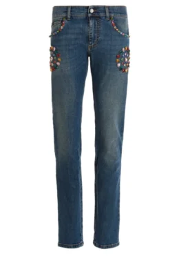 ( New Season ) Dolce & Gabbana Embellished Skinny Fit Jeans - Blue