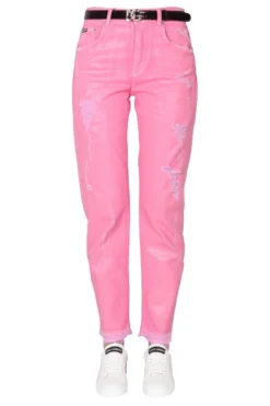 ( New Season ) Dolce & Gabbana Coated Denim Loose Jeans - Pink