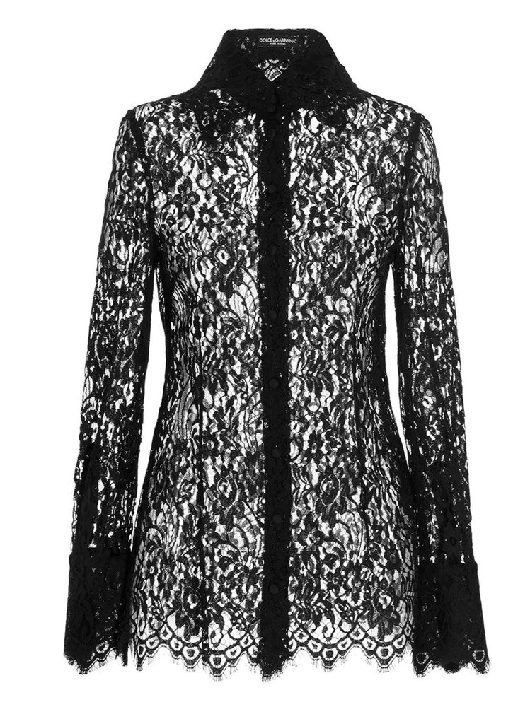 ( New Season ) Dolce & Gabbana Buttoned Long-Sleeved Lace Shirt - Black 1 ( New Season ) Dolce & Gabbana Buttoned Long-Sleeved Lace Shirt - Black