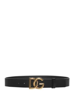 ( New Season ) Dolce & Gabbana Crossover DG Logo Buckle Belt - Black