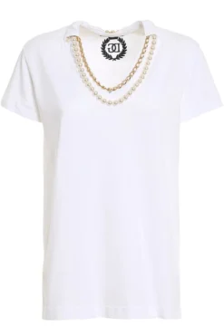 Cheap Vestureo Store 4 Dolce & Gabbana Necklace Embellished Neckline T-Shirt - White