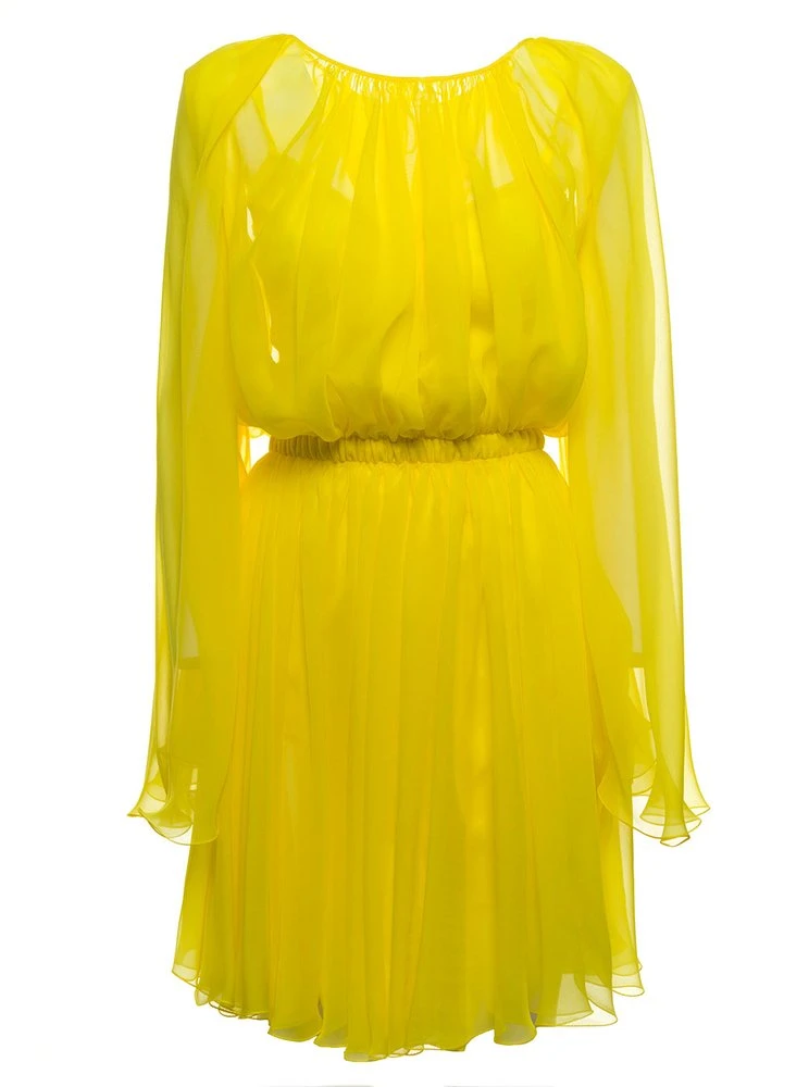 ( New Season ) Dolce & Gabbana Ruched Chiffon Mini Dress - Yellow 2 ( New Season ) Dolce & Gabbana Ruched Chiffon Mini Dress - Yellow - Image 2