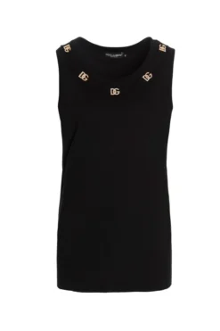 Dolce & Gabbana Logo Plaque Crewneck Jersey Top - Black