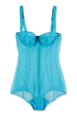 ( New Season ) Dolce & Gabbana DG Heart Embroidered Strapped Bodysuit - Blue