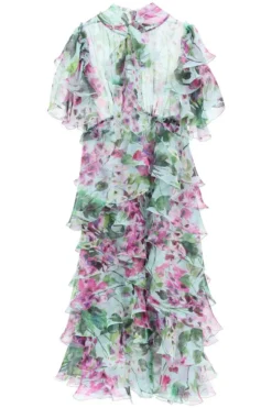 ( New Season ) Dolce & Gabbana Ruffled Chiffon Midi Dress - Multi