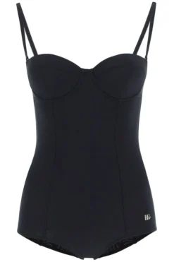 ( New Season ) Dolce & Gabbana Balconette One-Piece Swimsuit - Black