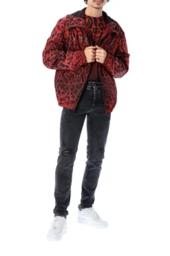 ( New Season ) Dolce & Gabbana Leopard Printed Hooded Jacket - Red -Cheap Vestureo Store 7bc2774374276de53dd0cf34bbf2e912