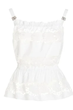 ( New Season ) Dolce & Gabbana Openwork Embroidery Poplin Top - White
