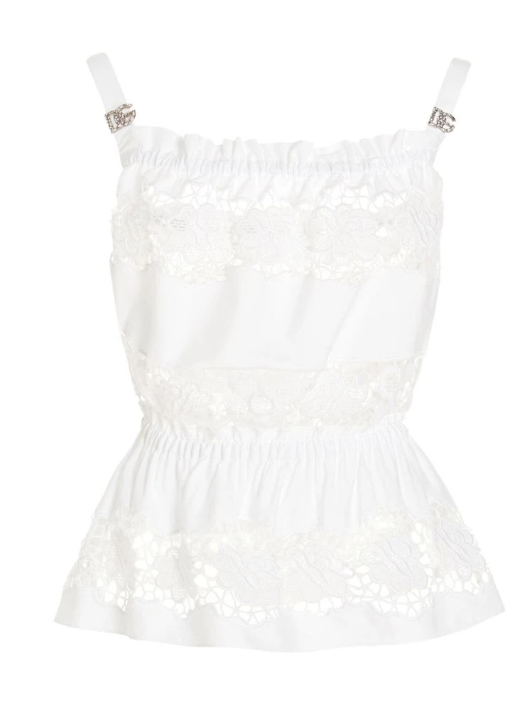( New Season ) Dolce & Gabbana Openwork Embroidery Poplin Top - White 1 ( New Season ) Dolce & Gabbana Openwork Embroidery Poplin Top - White