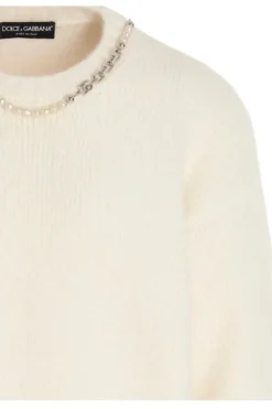 Dolce & Gabbana Necklace Detail Knit Jumper - White -Cheap Vestureo Store 7d9849d87444bddde268714654ba0643